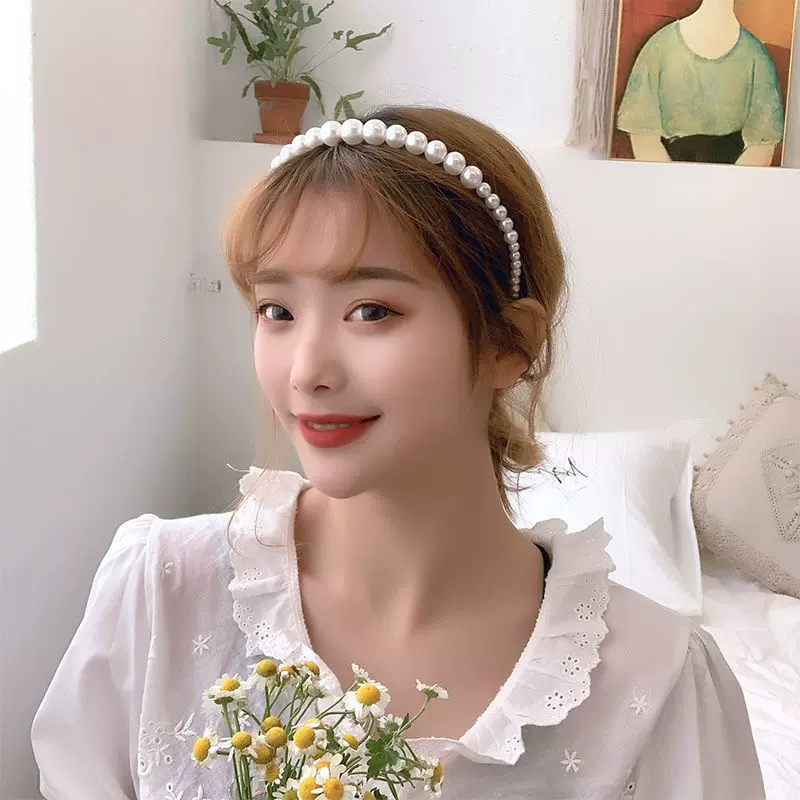网红法式复古大小珍珠蝴蝶结发箍超仙气质ins风简约发带发箍发饰