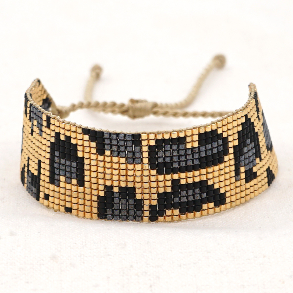 New Miyuki Rice Beads Bohemian Ethnic Style Golden Leopard Pattern Wide Bracelet display picture 6