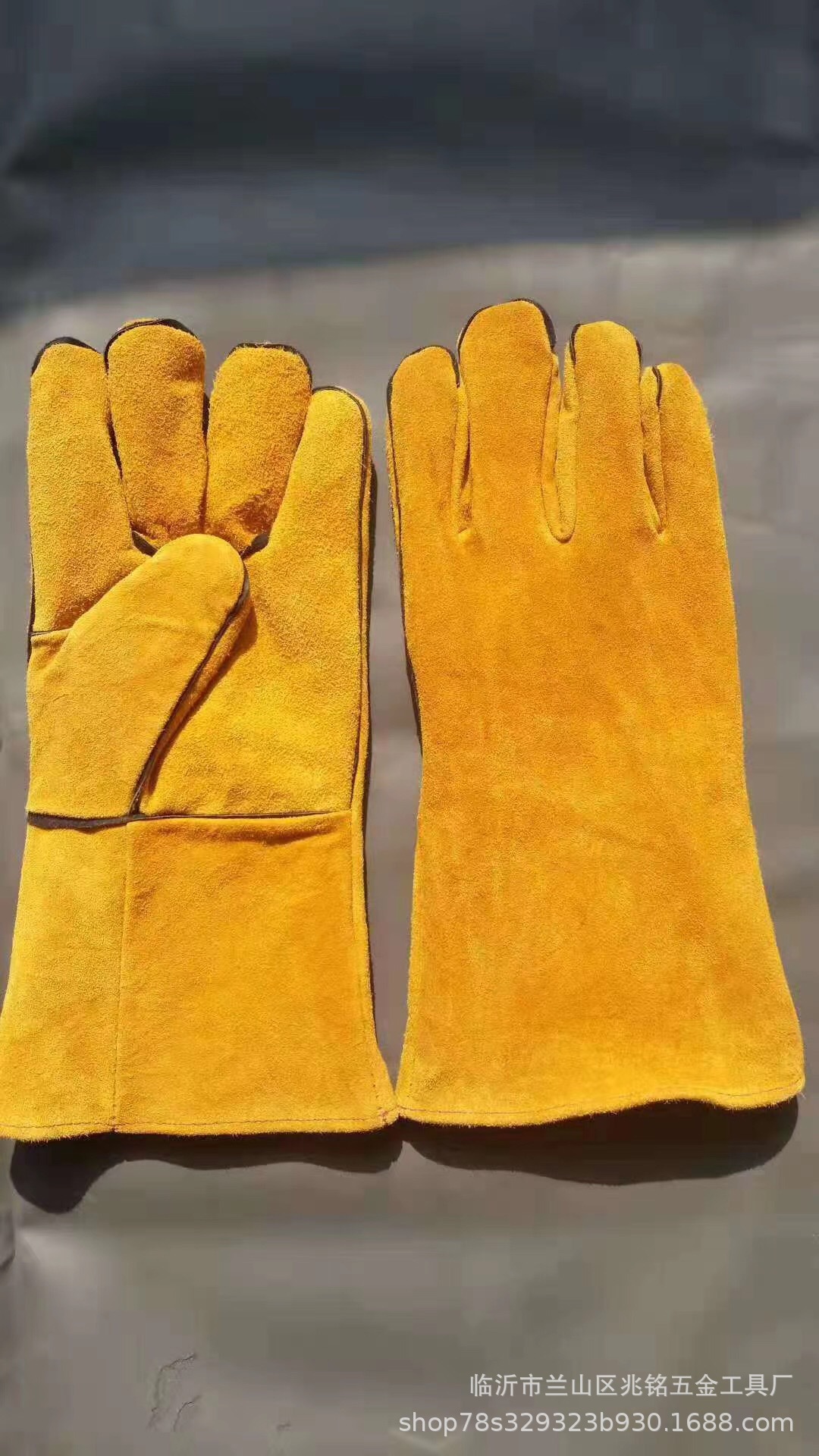 批发牛皮加长电焊手套 皮手套劳保 防高温阻燃耐磨焊工隔热手套