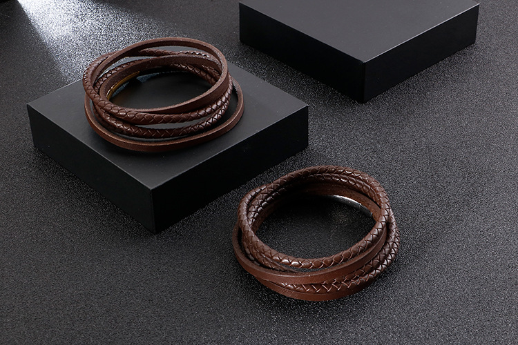wristband Classification Hip-Hop Retro Geometric Stainless Steel Leather Braid Men's Wristband Men Cord & Leather Bracelets
