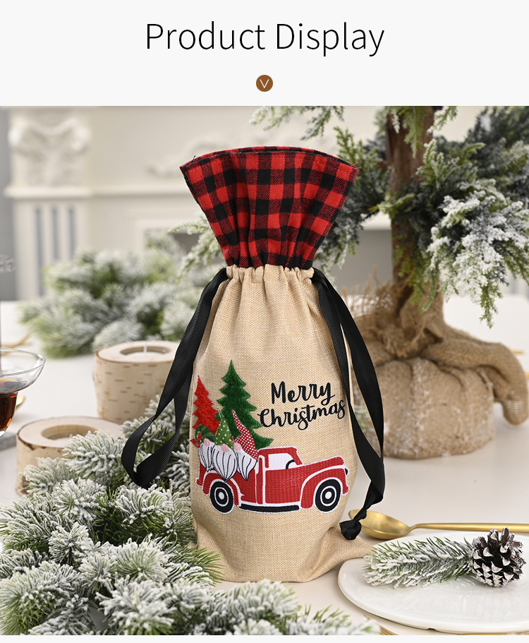 Weihnachten Haobei neue Weihnachtsdekoration liefert Wald ältere Auto Weinflaschenhülle Leinen Plaid Weinflaschentasche Weinhülle_voghion.com