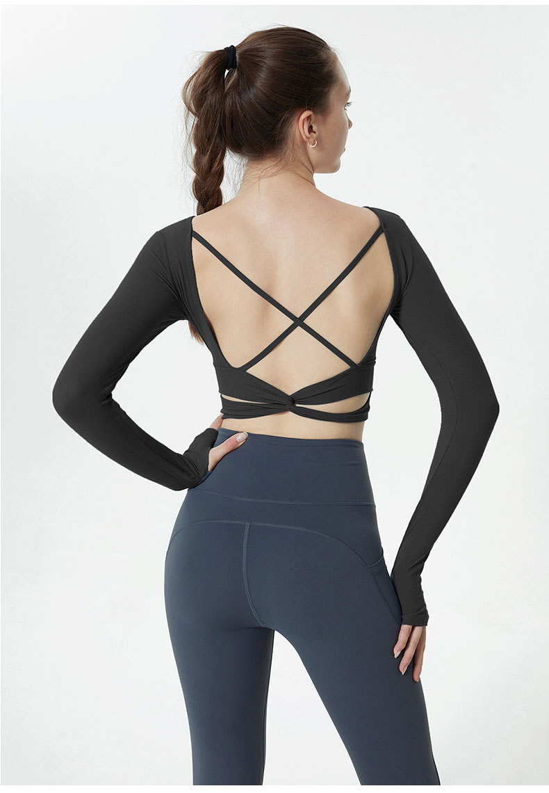 Backless Design Sports Style Sports Solid Color Artificial Cotton Round Neck Backless Active Tops Crop Top