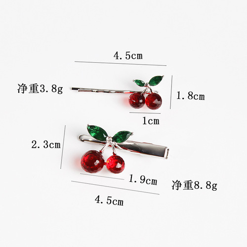 ins sweet cherry hairband hairpin three-piece set Korean elegant crystal cherry rubber band hairband hairpin side clip for women