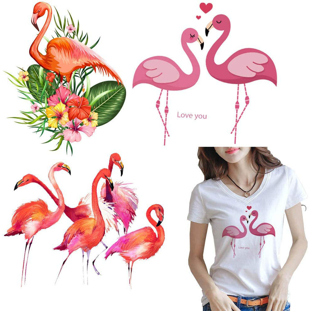 火烈鸟热转印贴片套床单贴花女式T恤花朵DIY印花贴纸衣服装饰品|ms