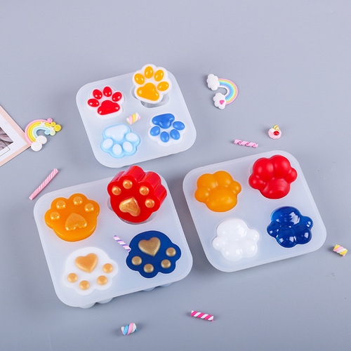 Proud diy glue mold models 3 cute cat paw frosted mirror integrated silicone molds