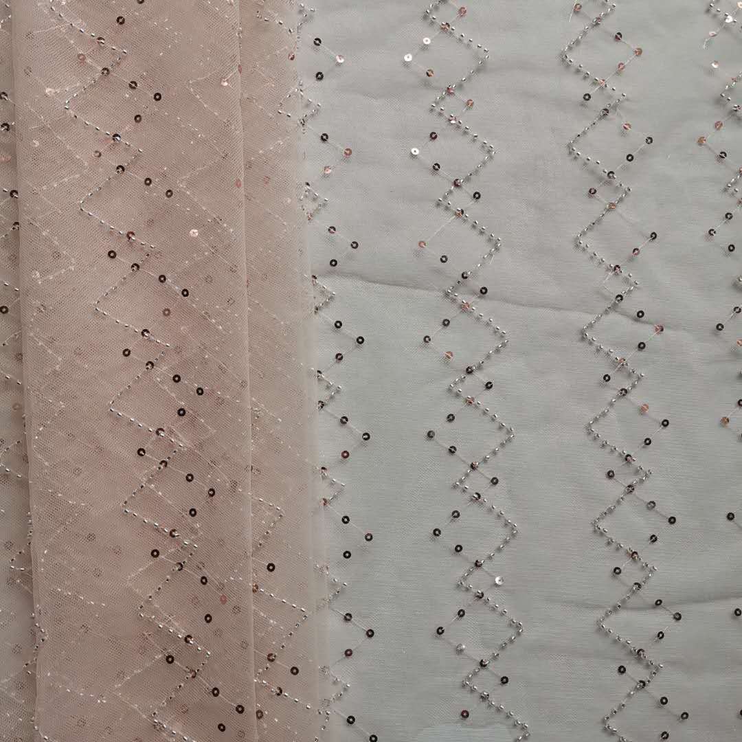 新款好品质锦6420网底布大小菱形竖向珠管亮片绣 特色工艺 现货