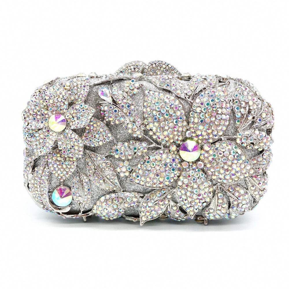 Túi clutch dạ hội đính kim cương giả kim loại rỗng cao cấp — Vàng kim AB, Màu vàng kim, Bạc AB, Cá tính đặt làm