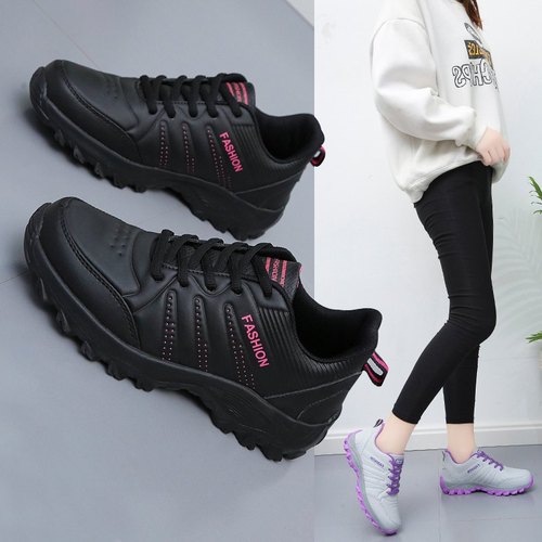Flat women's shoes, autumn and winter leather sneakers, women's versatile outdoor running shoes, women's casual shoes, lightweight travel shoes