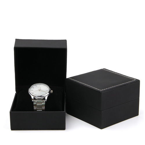 Watch box, gift box, jewelry box, black leather flip-top pu stitched watch box wholesale