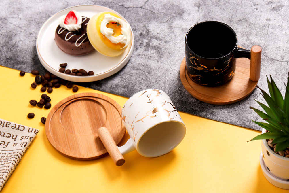 Hengbang cerámica platillo de madera serie taza de agua leche taza de té taza de ocio taza de café platillo traje