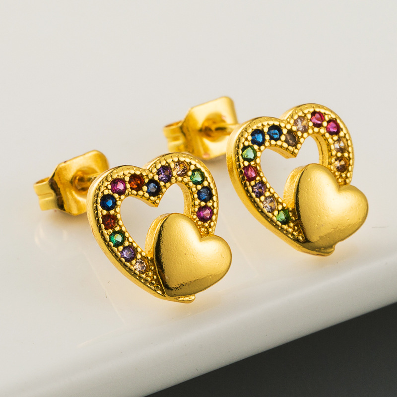 Hot-sale Heart-shaped Earrings Hypoallergenic Copper Inlaid Color Zircon Earrings Temperament Fashion Earrings Wholesale Nihaojewelry display picture 2