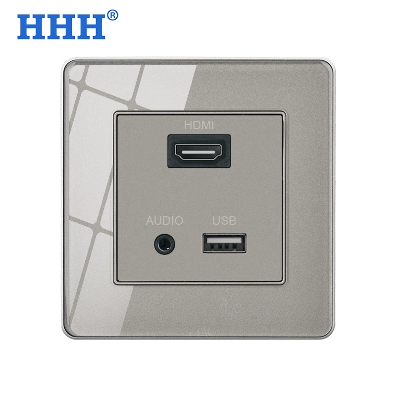 Multimedia socket panel AV headset audio Lotus three -hole socket+3.5 audio with single -port USB socket surface