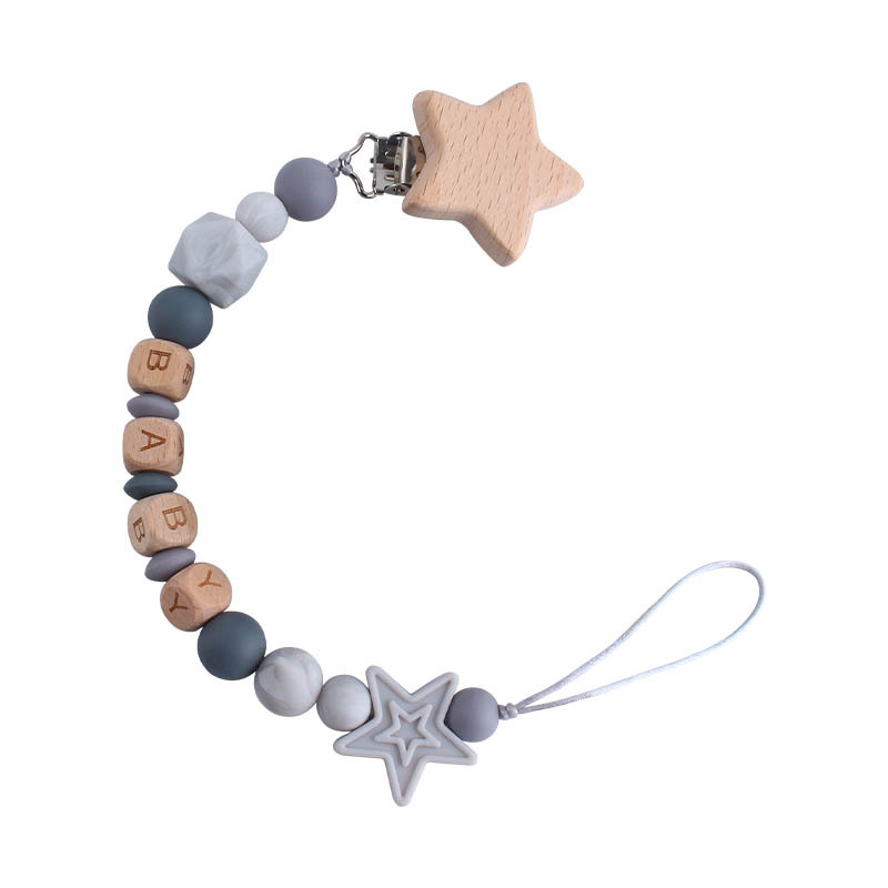 Creativo DIY bebé Haya estrella de cinco puntas chupete clip bebé nombre silicona estrella de cinco puntas chupete cadena