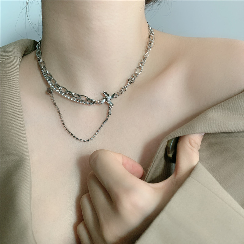 New Korean Double Metal Chain Pearl Windmill Pendant Clavicle Chain Wholesale display picture 4