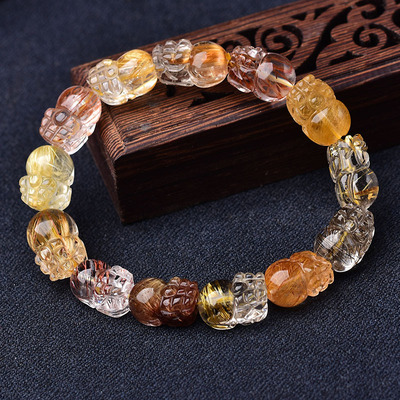 发晶钛晶多宝貔貅手链雕刻发丝粗效应号