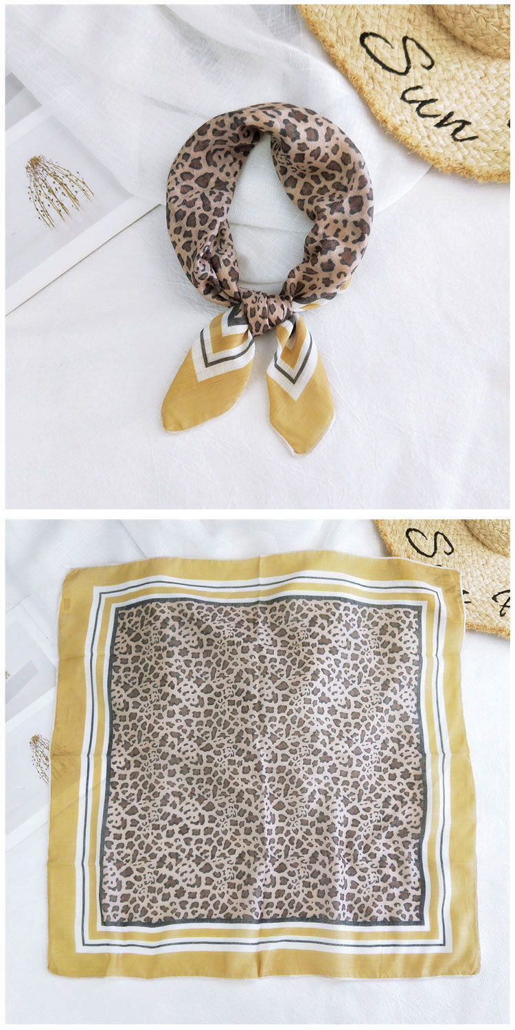 Fashion Leopard Print Cotton Linen Small Square Silk Scarf Wholesale display picture 4