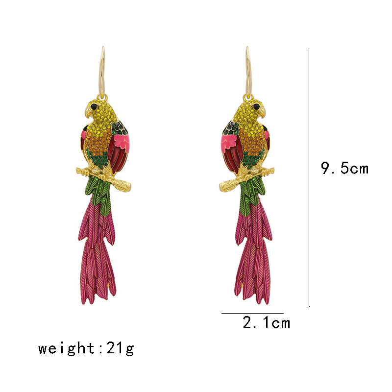 Fancy Color Diamond Acrylic Diamond Parakeet Earrings Female Fashion Stud Earrings display picture 2