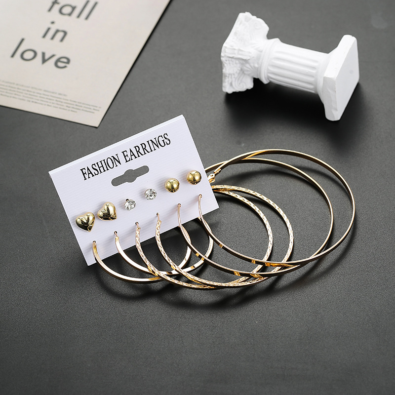 Fashion Creative Geometric Exaggerated Heart-shaped Combination Earrings Set Wholesale display picture 7