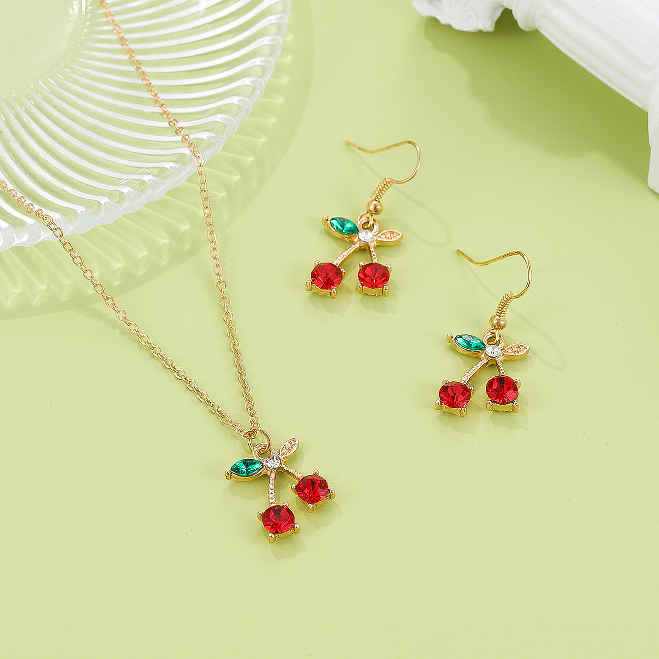Korean New Cherry Wild Girls Alloy Necklace Earrings Set Hot-saling Wholesale display picture 4