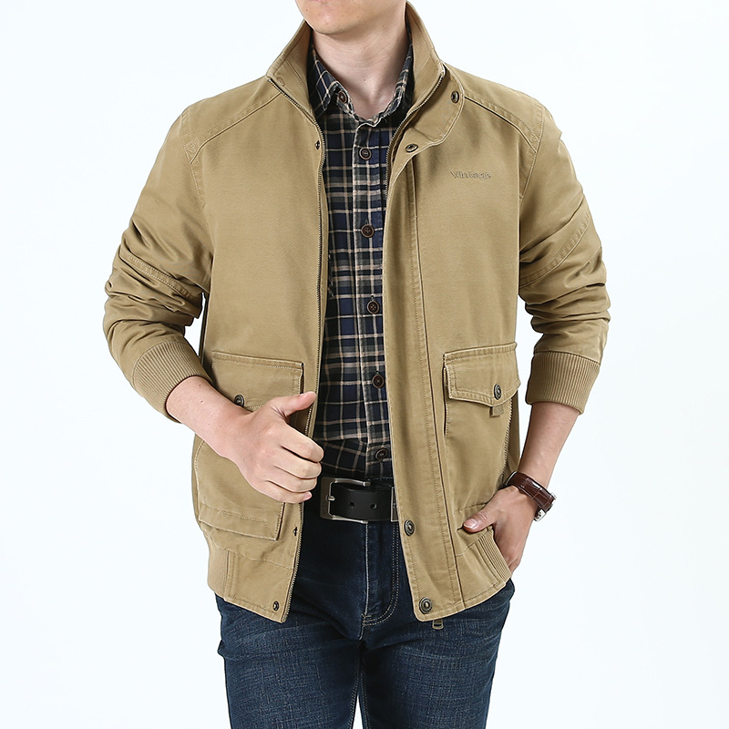 Amazon hombres primavera y otoño hombres chaqueta casual soporte collar multi-bolsa papá chaqueta delgada superior transfronteriza