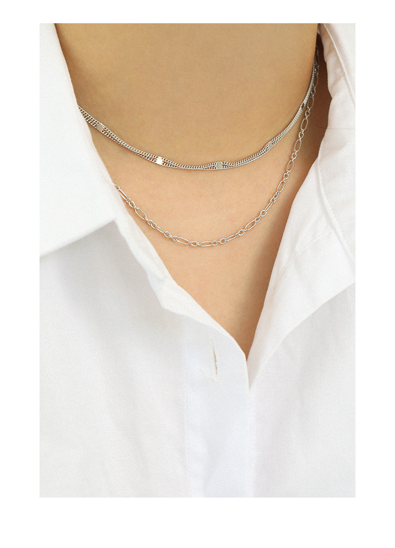 Korean Style Double Layer Chain Silver Necklace display picture 2