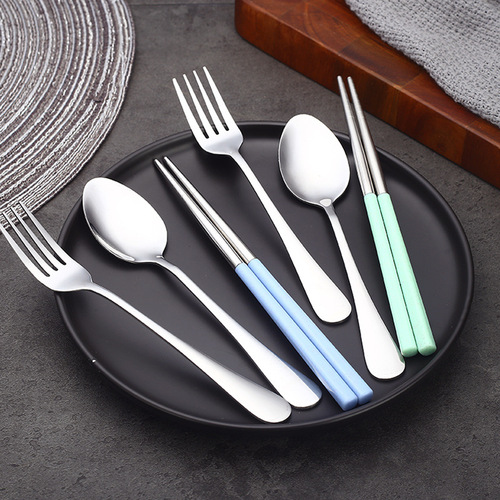 Stainless steel portable tableware set chopsticks spoon set student back-to-school spoon fork chopsticks three-piece set outdoor spoon chopsticks box