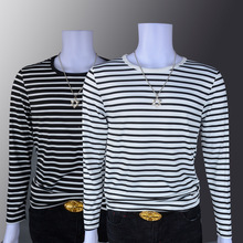 春秋季条纹男士T恤男青少年长袖圆领修身男装打底衫男一件起批