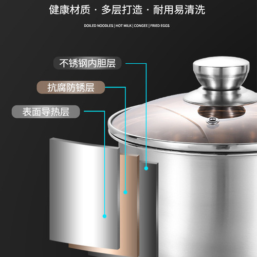 Stainless Steel Soup Pot Thickened Double Bottom Household Double Ear Soup Pot Rice Porridge Soup Pot Single Handle Milk Pot Baby Food Pot Cross-border 