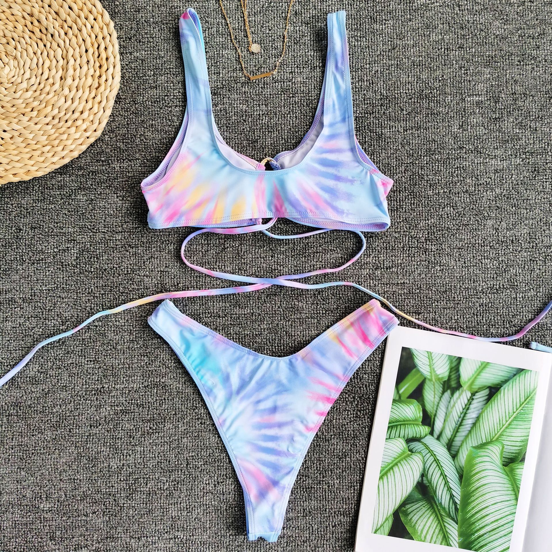 Split Strap Tie-Dye Print Sexy Bikini 2 Piece Swimsuit NSCMB96176