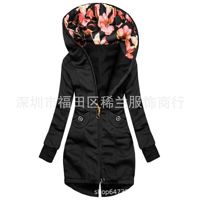 2020 Cross border ebay Amazon Foreign trade Explosive money Windbreaker zipper Color matching Hooded printing Long sleeve coat