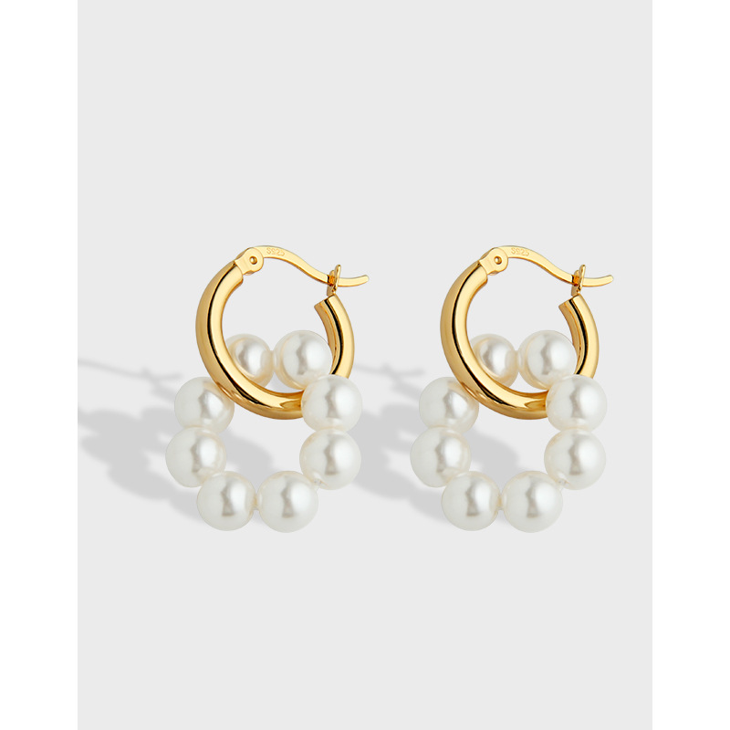 ES180 Korean version of ins niche design sense minimalist all-match gold ring bead garland S925 sterling silver stud earrings female earrings