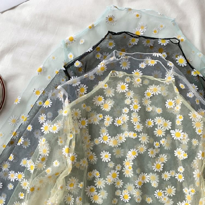 데이지 긴팔 티셔츠 여성 여름 2020 새로운 얇은 느슨한 자외선 차단제 셔츠 세련된 메쉬 베이스 셔츠