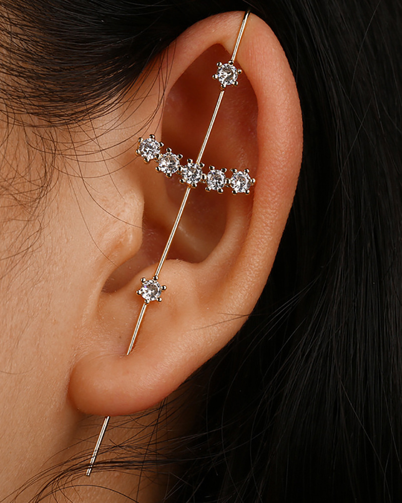 Embedded Diamond Simple Piercing Ear Needles Lightning Leaf Diagonal Stud Earrings display picture 2
