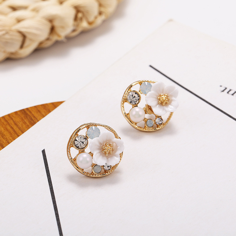 S925 Silver Needle Flower Geometric Round Hollow Diamond Simple Pearl Earrings Wholesale Nihaojewelry display picture 4