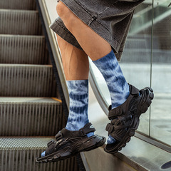 批發中筒襪子男扎染高筒襪彩色堆堆粗線純色棉襪秋冬街潮網紅襪子