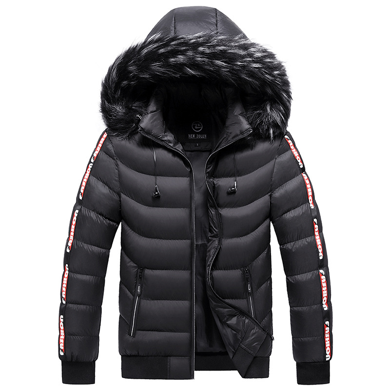 Solid Color Straight Down Zipper Lapel Winter Youth Hooded Leisure Zipper Bag Cotton Garment