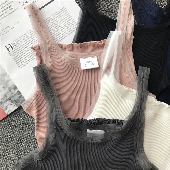 Flying Island B into a single product practical CHAO high organza stitching feminine slim thread vest