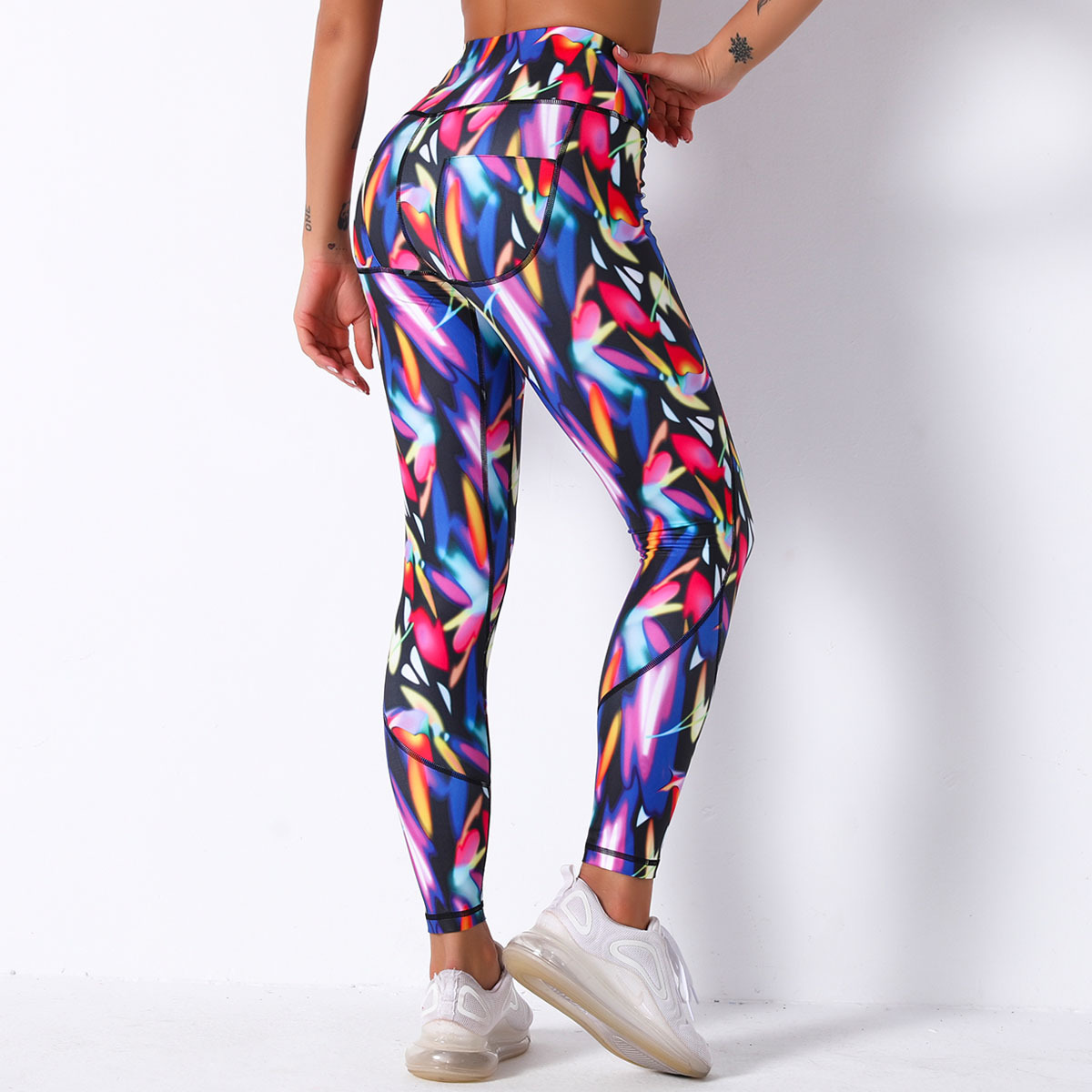 printing high waist hip stitching stretch yoga pants  NSLX12874