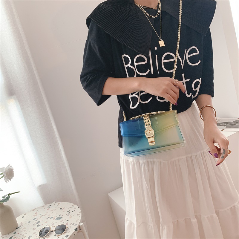 Summer 2025 new gradient jelly bag, fashionable color-blocking chain bag, crossbody single-shoulder bag, ladies' small bag undefined
