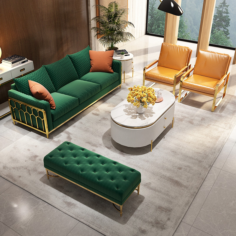 北欧轻奢风格布艺沙发简约客厅家具组合套装后现代三人位丝绒沙发