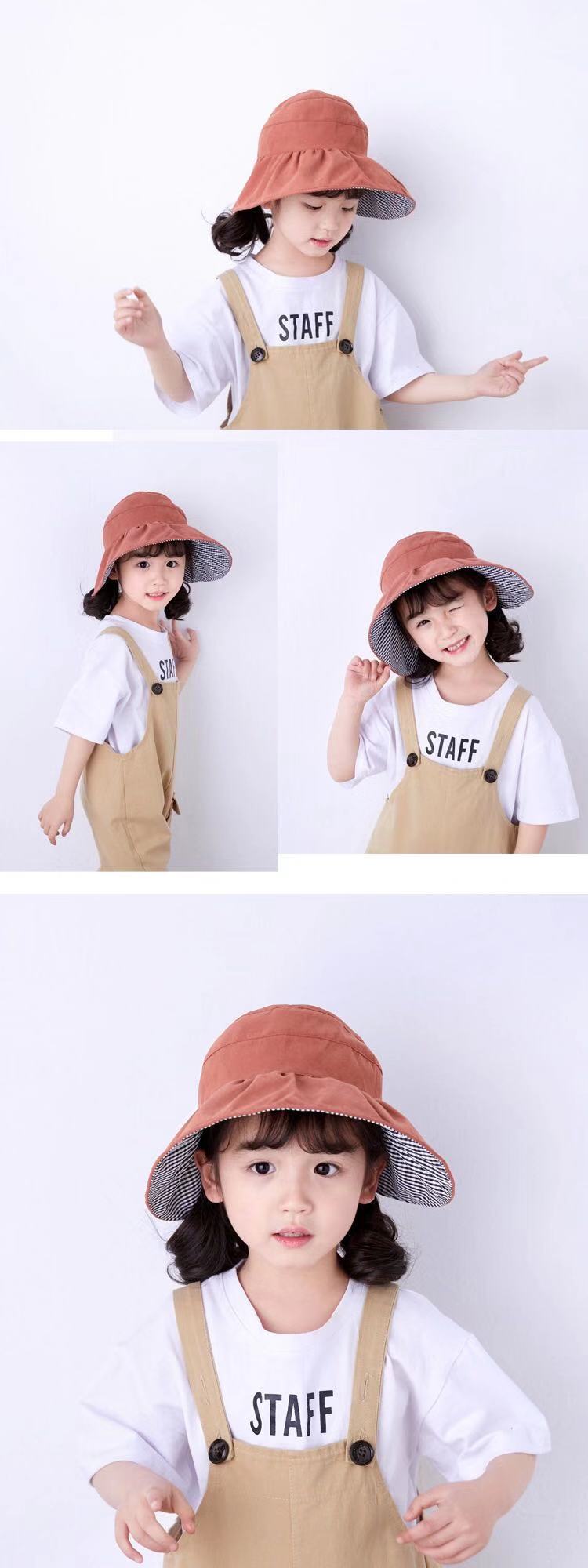 Nouveaux chapeaux pour enfants noir blanc  carreaux hautdeforme vide couleur unie chapeau de pcheur double facepicture4
