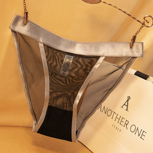 Contrast color mesh transparent women's underwear, thin Japanese lace triangle girl's panties, pure cotton crotch sexy underwear for women