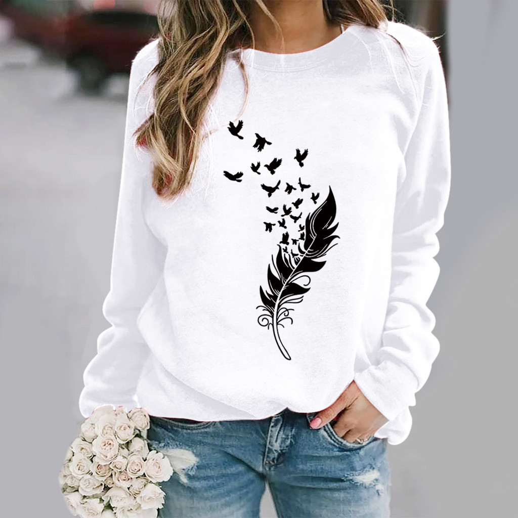 Pullovers Placket Type Regular Sleeve Sleeve Type Women's Hoodie Long Sleeve Hoodies & Sweatshirts Printing Casual Feather Bird