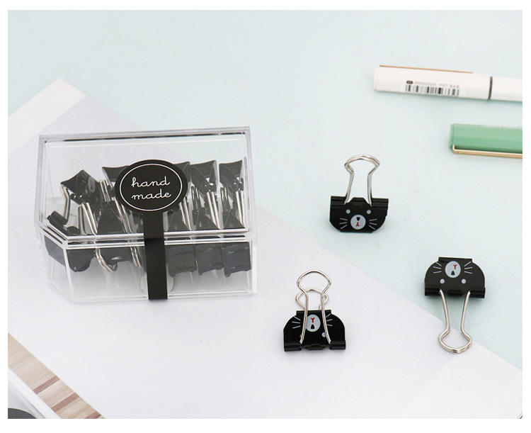 Metal Material Animal Pattern Cute Style Long Tail Mini Metal Black Office Stationery Cartoon Cat Clip