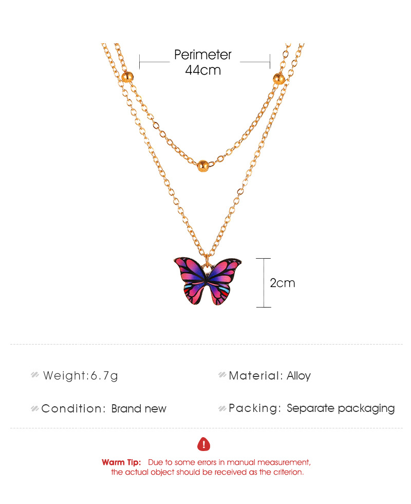 Hot Sale Retro Double-layer Bead Butterfly Necklace Fantasy Color Butterfly Clavicle Chain Women display picture 1