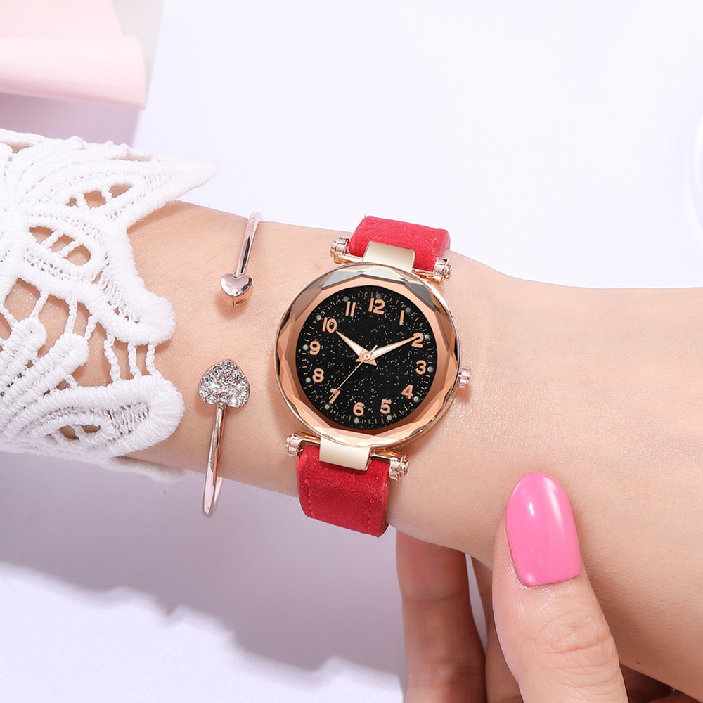 Starry sky fashion digital face frosted PU belt watchpicture3