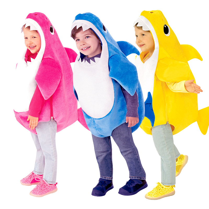 新款可爱宝宝儿童鲨鱼一家幼儿园万圣节六一舞台表演扮演服装