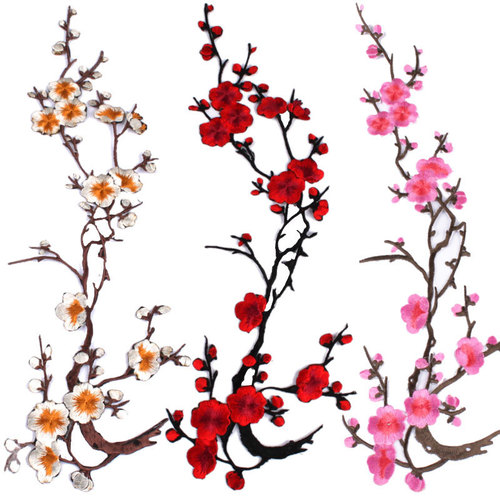 Plum blossom embroidery patch patch flower piece cheongsam clothing accessories clothing embroidery DIY decoration large size back glue