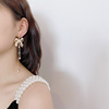 South Korean goods, earrings, retro long silver needle with tassels from pearl, french style, silver 925 sample, wholesale