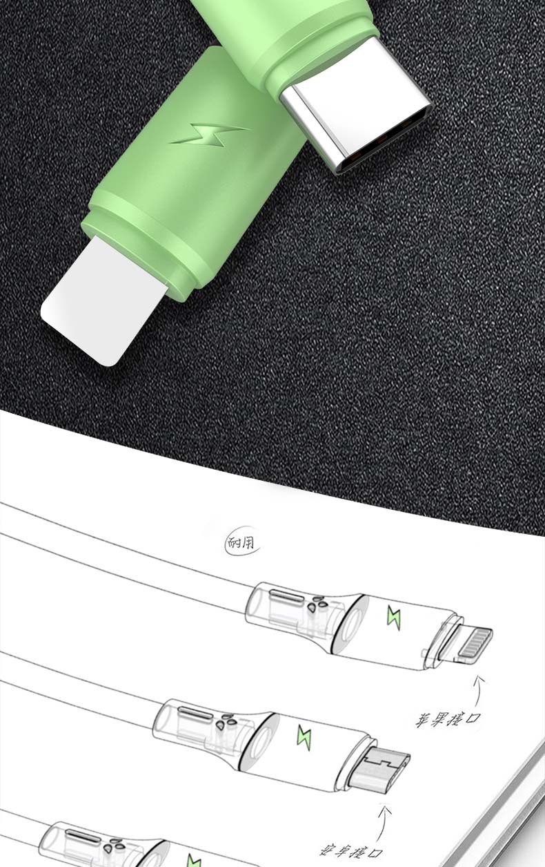 Sıvı silikon veri kablosu üçü bir arada hızlı şarj bir-üç orijinal şarj kablosu çift Apple type-c Android için uygundur